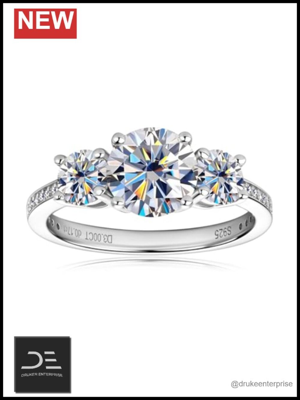 3.6 CT Moissanite Engagement Ring 925 Sterling Silver Women's Wedding Band